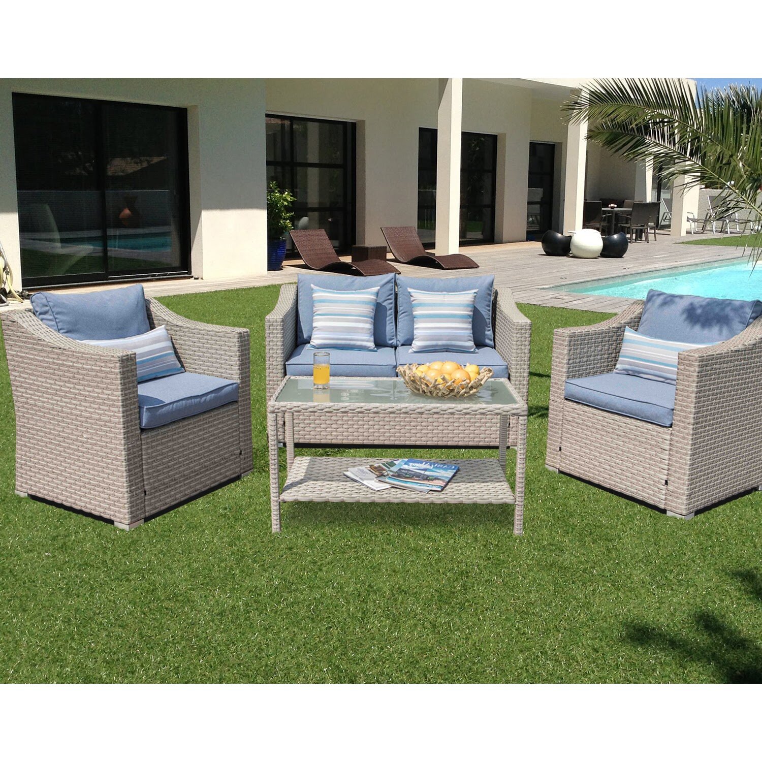 Winston Porter Ferncliff Polyethylene (PE) Wicker 4 - Person Seating Group with Cushions